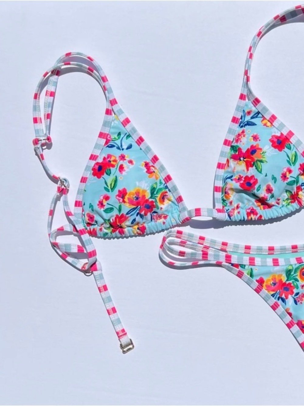 Honey swimwear Bikini top nwt small floral blue pink rare adjustable